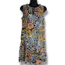 Petite Small Ann Taylor Loft Colorful Sleeveless Dress Floral Blue Pink Boho