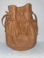 Vintage Leather Bag Drawstring Pouch Small Fringe