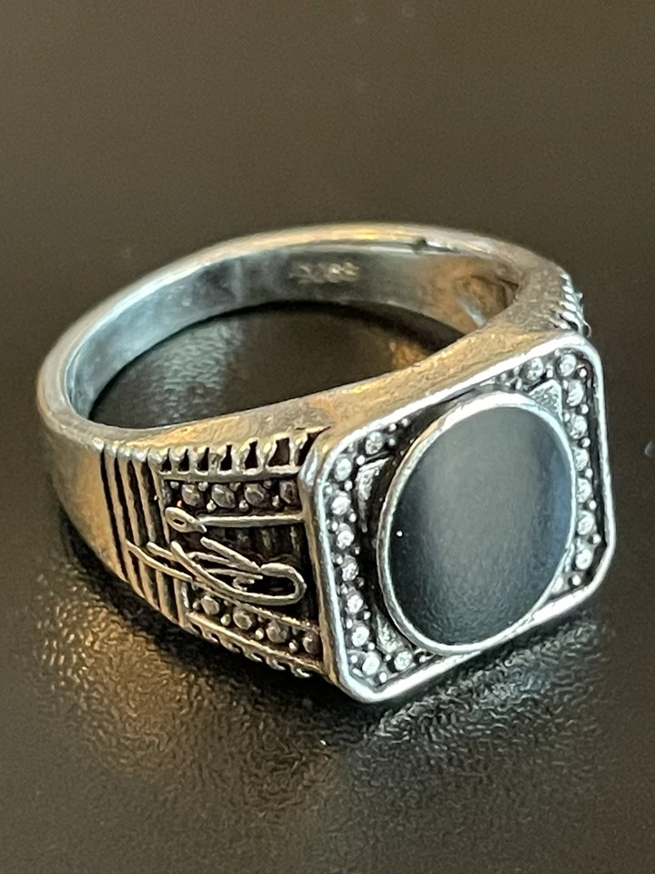 Повседневный черный обсидиан драгоценный камень S925 серебро покрытием мужчин женщин кольцо размер 9,75 - Изображение 2 из 4