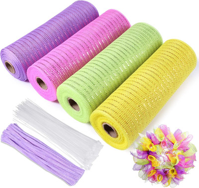 4 Rolls 40 Yards Easter Deco Mesh Ribbon Spring 10 Inch Rolls Decorative Easter'