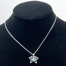 Butterfly Pendant Necklace With Blue Gemstones On Silver Chain A298