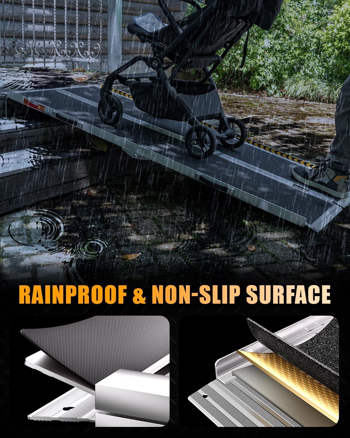 6FT Portable Wheelchair Ramp Anti-Slip Aluminum Steps Folding 800 LBS Mobility