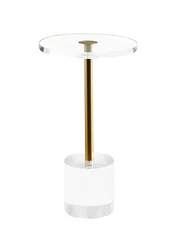 Clear Acrylic End Table,Side Table,Brushed Brass Metal,Round,for Office, Livi...