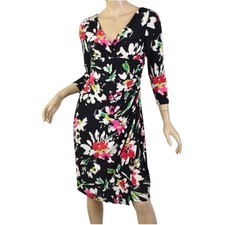 Lauren Ralph Lauren Faux Wrap Floral Dress | Size 8 | 3/4 Length Sleeves Stretch