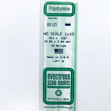 Evergreen 8110 Styrene Plastic Strips 1"x 10" HO x 14" (10)