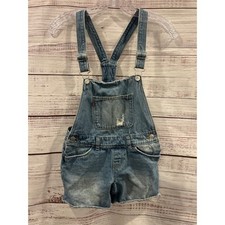 Levis Girls Denim Shortalls Medium Wash Distressed Overalls Size 12 Reg 4538-L10