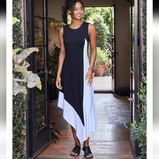 Karen Kane Asymmetric Hem Midi Dress Size XL Color Block White And Black