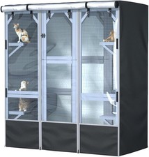 Outdoor Large Cat Enclosure COVER ONLY 73"L x 40"W x 73"H Waterproof Black 600D