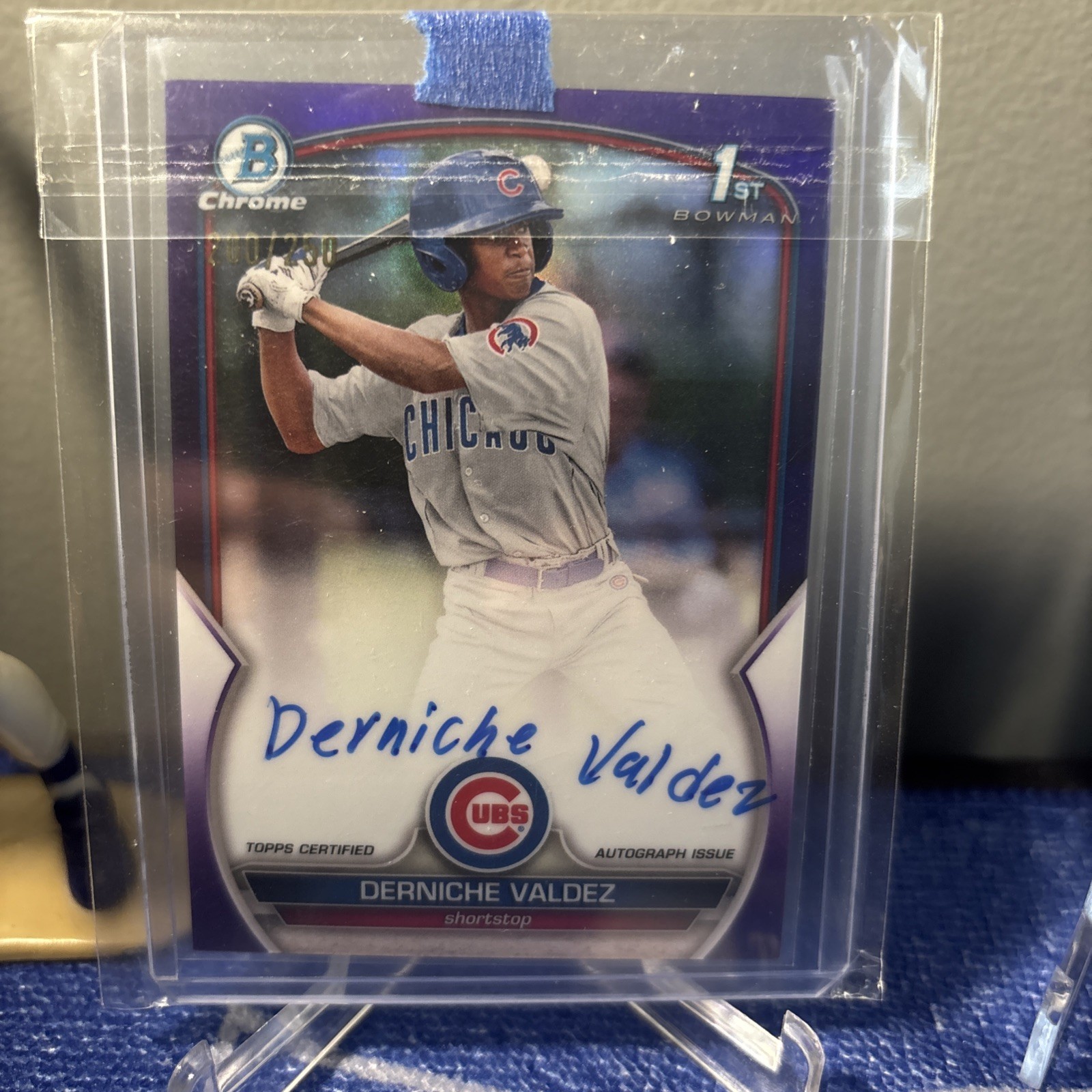 DERNICHE VALDEZ 1ST BOWMAN RC AUTO PURPLE REFRACTOR #200/250 2023 BOWMAN CHROME
