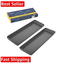 2 Pack Rectangular Tart Pan, Non-Stick Quiche Pan with Loose Bottom, the Flut...