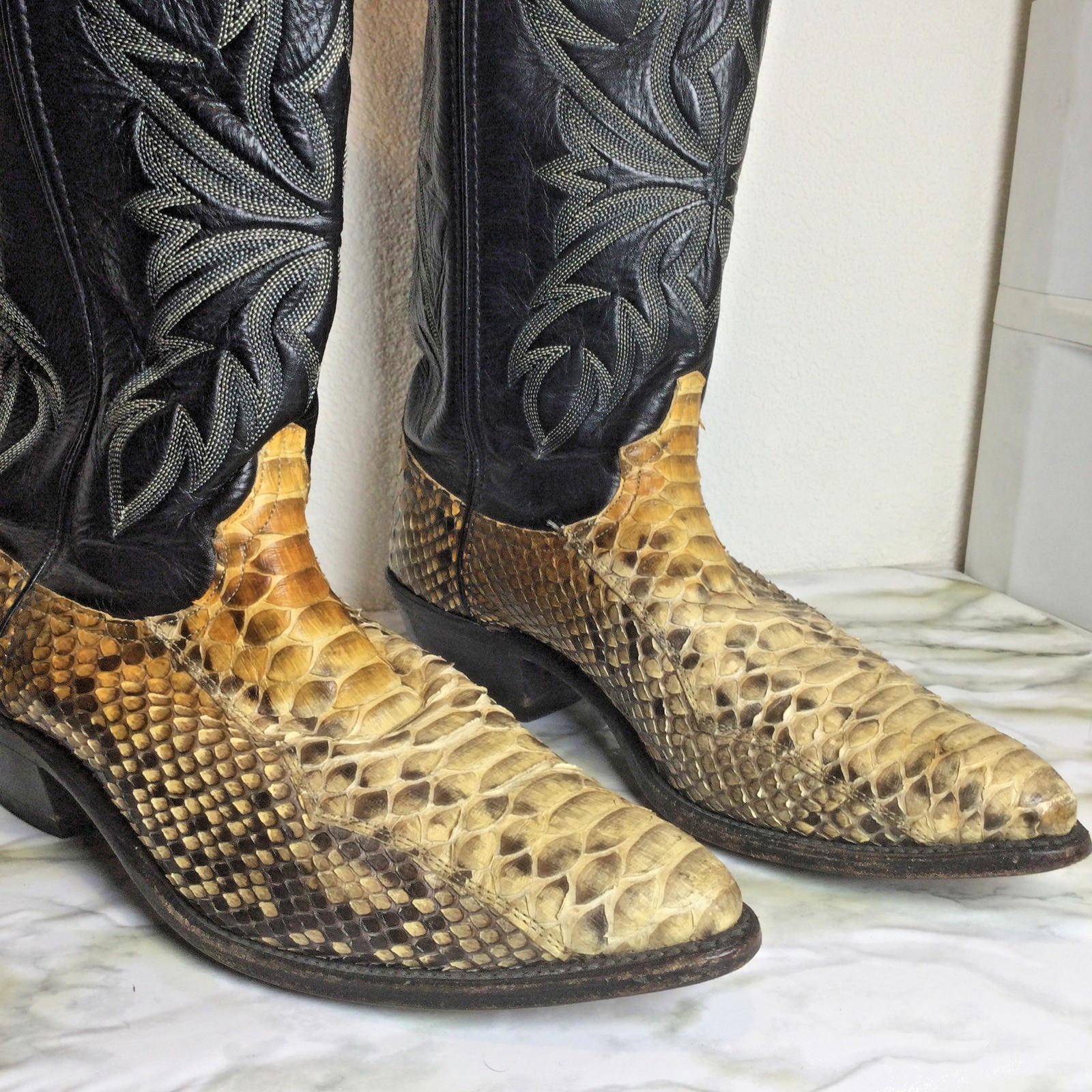 Vintage Python Snakeskin Leather Black Cowboy Boo… - image 2