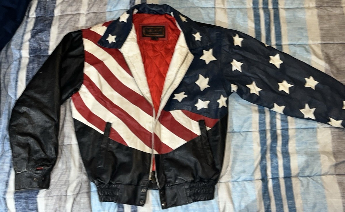 Vintage Leather World USA Flag Jacket | eBay
