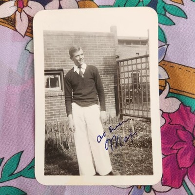 VTG 30s Snapshot Photo Handsome Young Man Blonde Smiling Outdoor Portrait