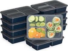 Prep - 20-Piece 3-Compartment Reusable Meal Prep Containers with Lids, PFAS & BP