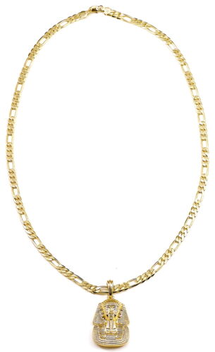 Pharaoh Necklace Egyptian New Pendant With 24 Inch 5mm Figaro Style King Tut - Picture 2 of 17
