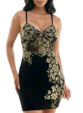  Bcx Women's Dress Sz 1 Scuba Crepe Foil Print Bodycon Mini Dress Black