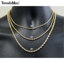 3/5/7mm 18-24" Gold Plated Stainless Steel Rope Chain Necklace Choker Christmas
