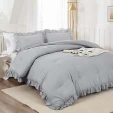 Size Comforter, 2 Pieces Farmhouse Classic Chic Ruffle Twin Silver Gray