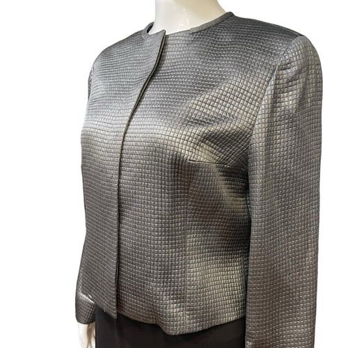 Worth Button Down Jacket Sz 10 Petite Long Sleeve Quilted Silk Blend Silver Gray - Picture 3 of 7