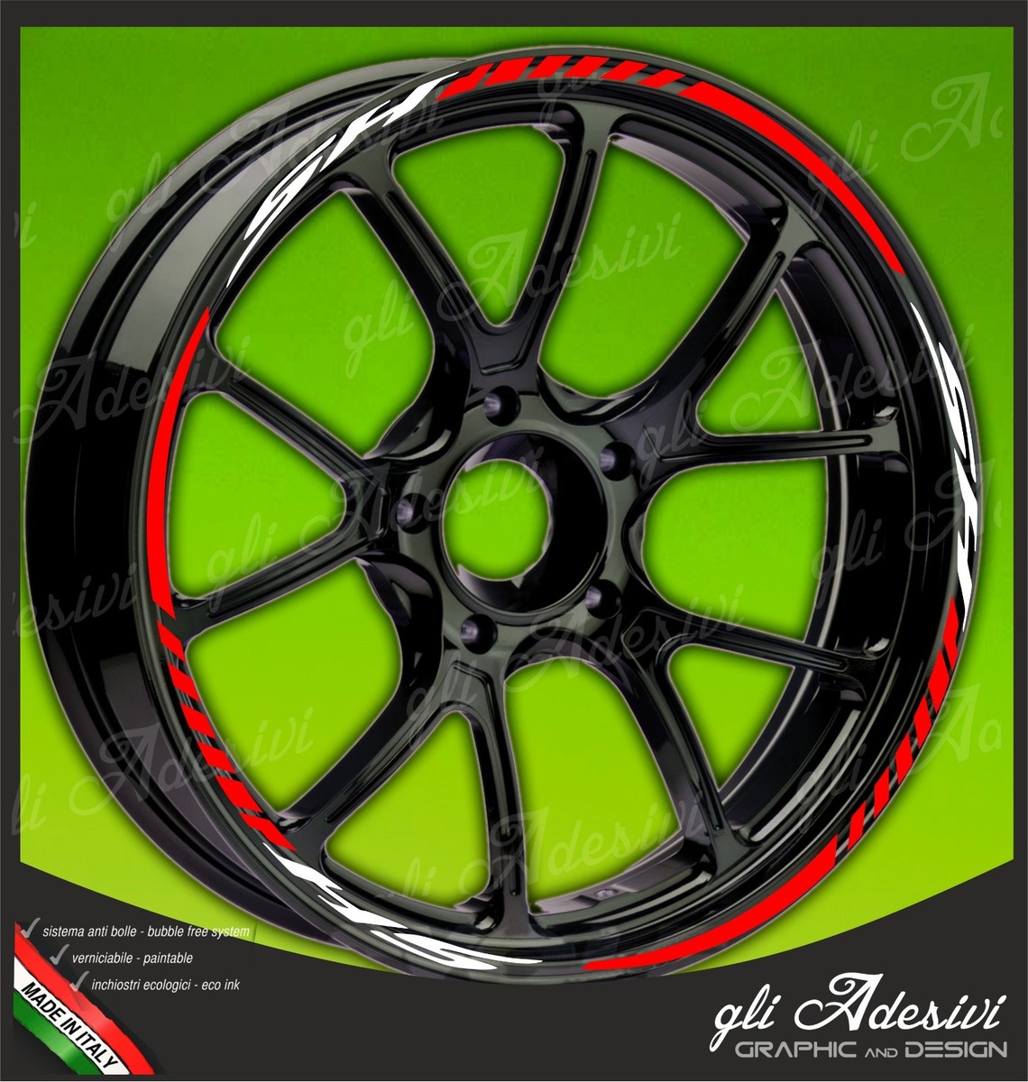 Adesivi Sportivi Cerchio Per Honda SH 125/150/300 - Design In Bianco E Rosso