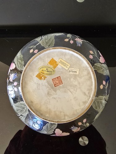 Vintage HFP Macau Black Floral Flower Ceramic Bowl 9.5" Wildwood Accents China - Picture 4 of 5