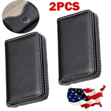 2PC PU Leather Business Card Holder Case Wallet - Pocket ID Credit Card Storage