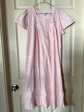 Miss Elaine Pink  White Stripe 100 Cotton Cottagecore Nightgown Size Small