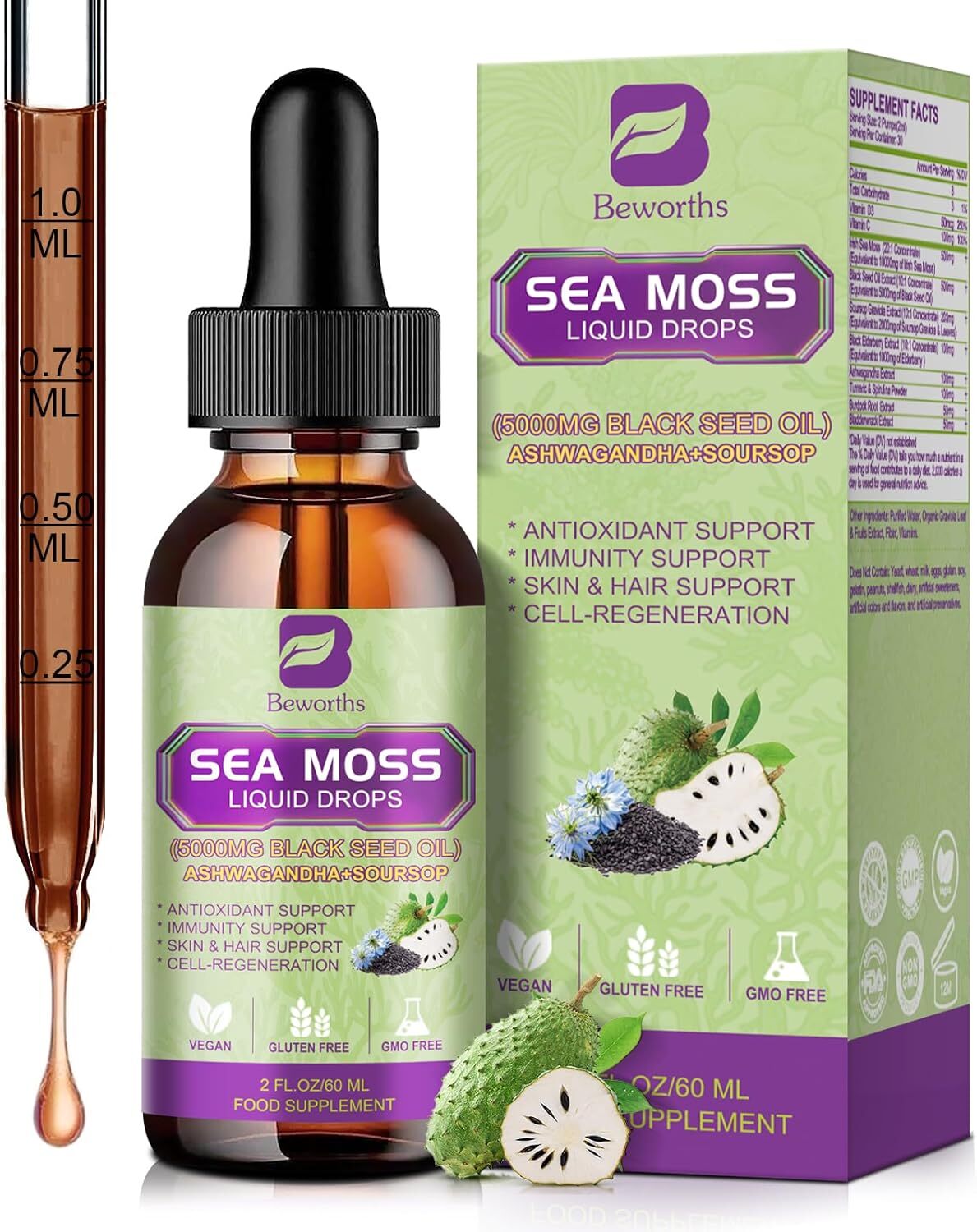 Sea Moss Liquid Drops - Irish Black Seed Oil with Ashwagandha,...