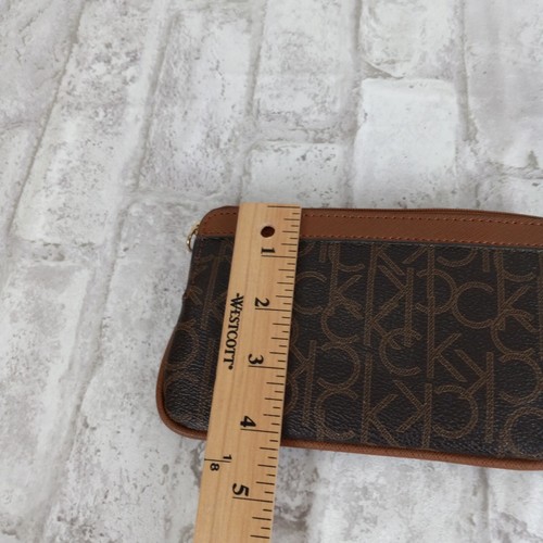 Calvin Klein Zip Wristlet Brown Logo Clutch Signature Monogram Classic - Picture 9 of 10