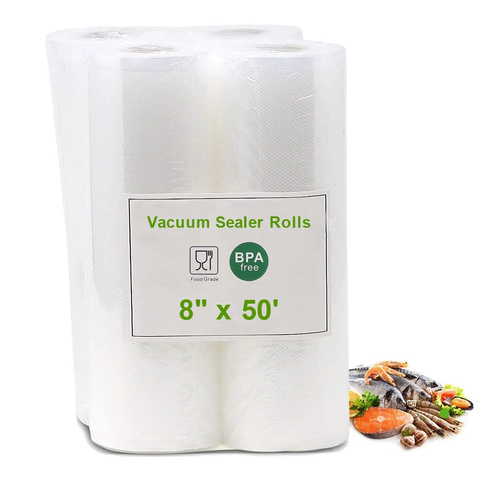 4 X Food Saver Bags 8"x50' FoodSaver Embossed Universal Vacuum Sealer Bags 4mil