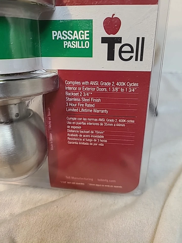 Tell Manufacturing Cl 500197 Manija de puerta de paso cromada satinada resistente nueva Foto 3 de 4