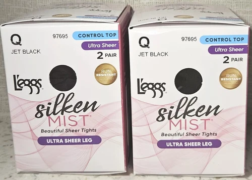 4 Pair Leggs Silken Mist Control Top Tights Ultra Sheer Leg 97695 Jet Black Q
