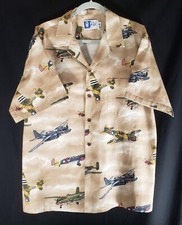 Vtg RJC LTD Made in USA Hawaiian Shirt - WWII Fighter Planes - Size XL*