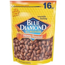 Blue Diamond Honey Roasted Almonds 1lb Bag &ndash; Sweet & Crunchy Snack