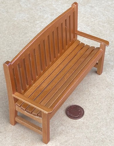 Dolls House Wooden Garden Bench Dark Oak Furniture 1:12 Scale Miniature tumdee - Picture 3 of 8