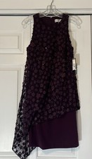 NWT TAHARI AUBERGINE DEEP PURPLE LACE & SEQUIN SHIFT DRESS SIZE 4