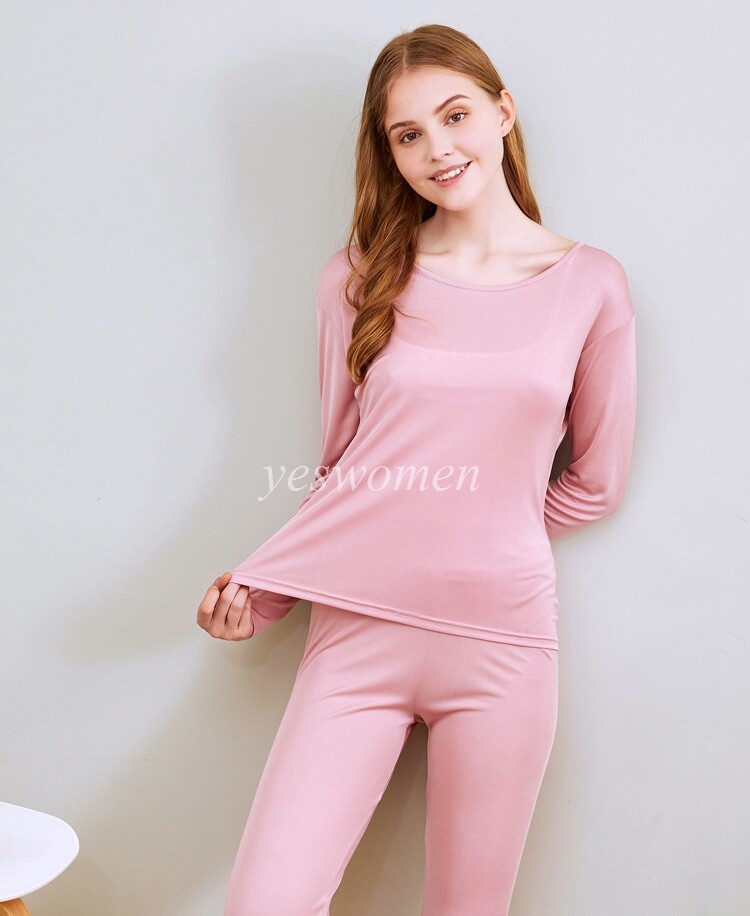 Women Mulberry Silk Long Underwear Pajama Set Long Johns Thermal