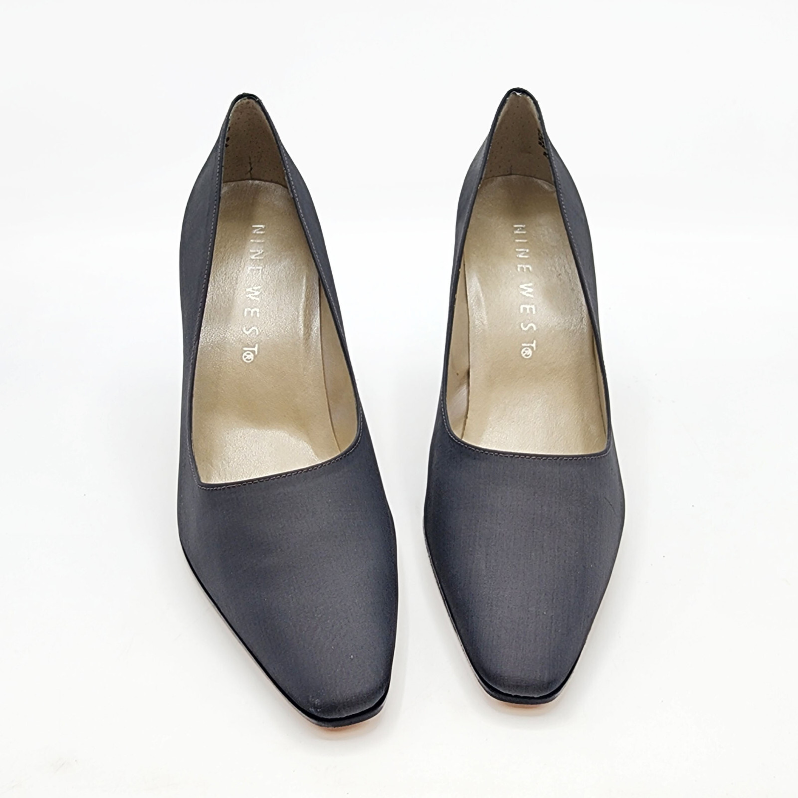 Nine West Women's Gray Pumps Satin 9M Mirror Heels Squared Toe