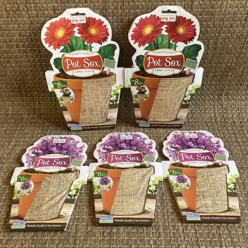 Lot/5 Flower Pot Sox Stretchable Fabric Covers For 6”- 8” Flower Pots Reusable