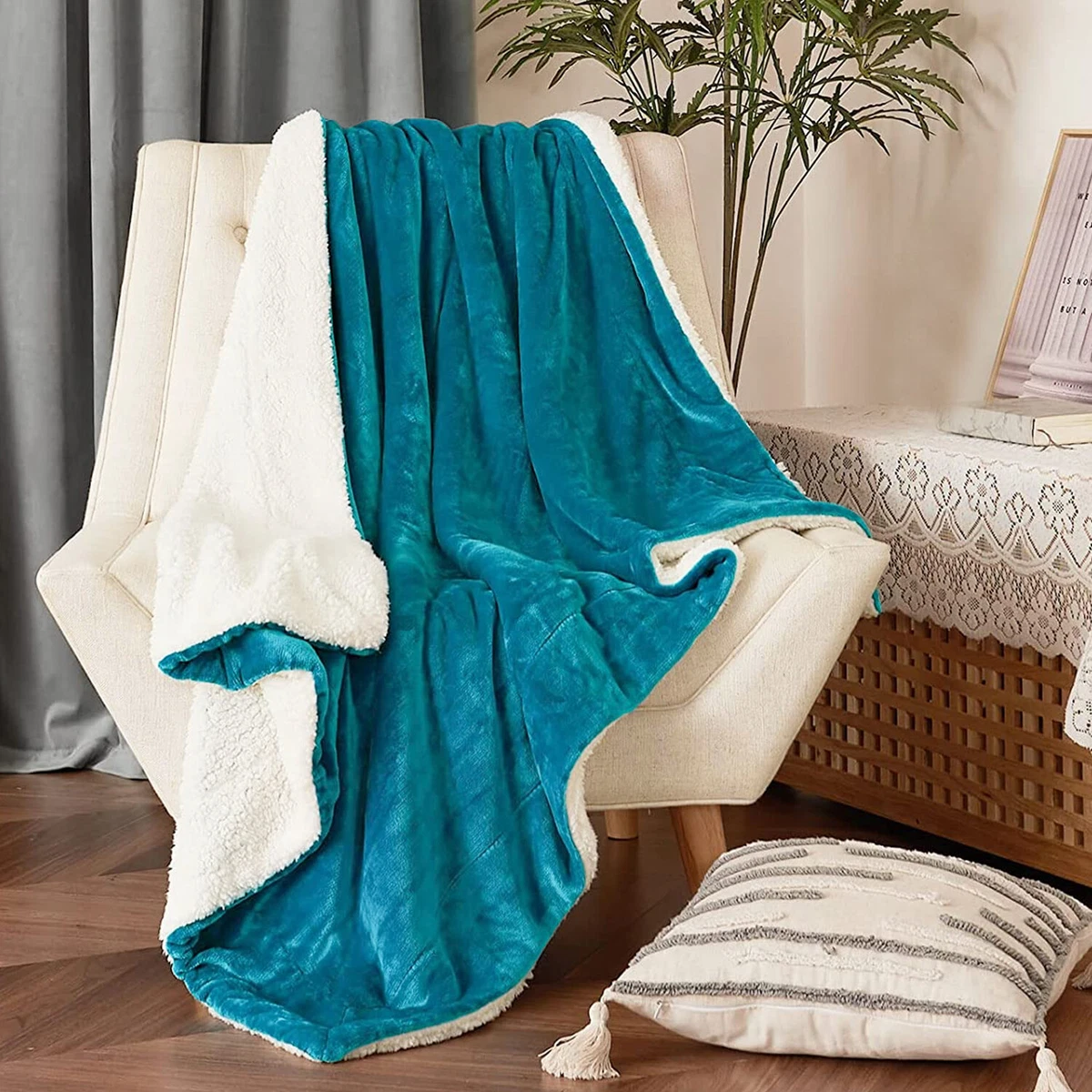 JML Soft Reversible Sherpa Plush Throw Blanket Standard Throw