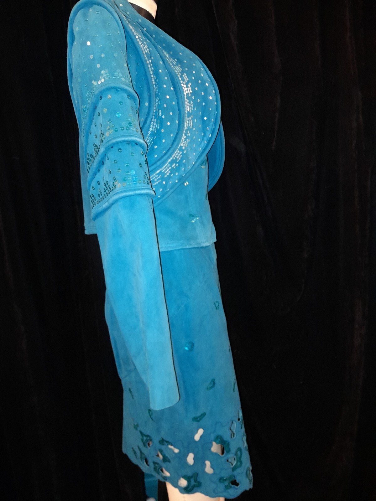 Vtg 80s 90s JEAN CLAUDE JITROIS 3 Pc SUEDE Sequin Jacket Skirt Bustier Leather S image 5