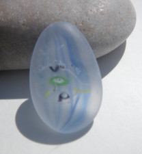Sea Glass, Small Pendant Shape with Blue Curvy Line Lite Green and Black Design