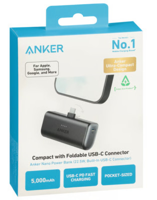 Anker Nano Power Bank with Built-In Foldable USB-C Connector For USB-C Phones
