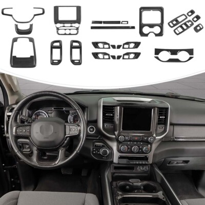 27x Full Set Center Console Cover Trim Kit for Dodge Ram 1500 2018+ Carbon Fiber