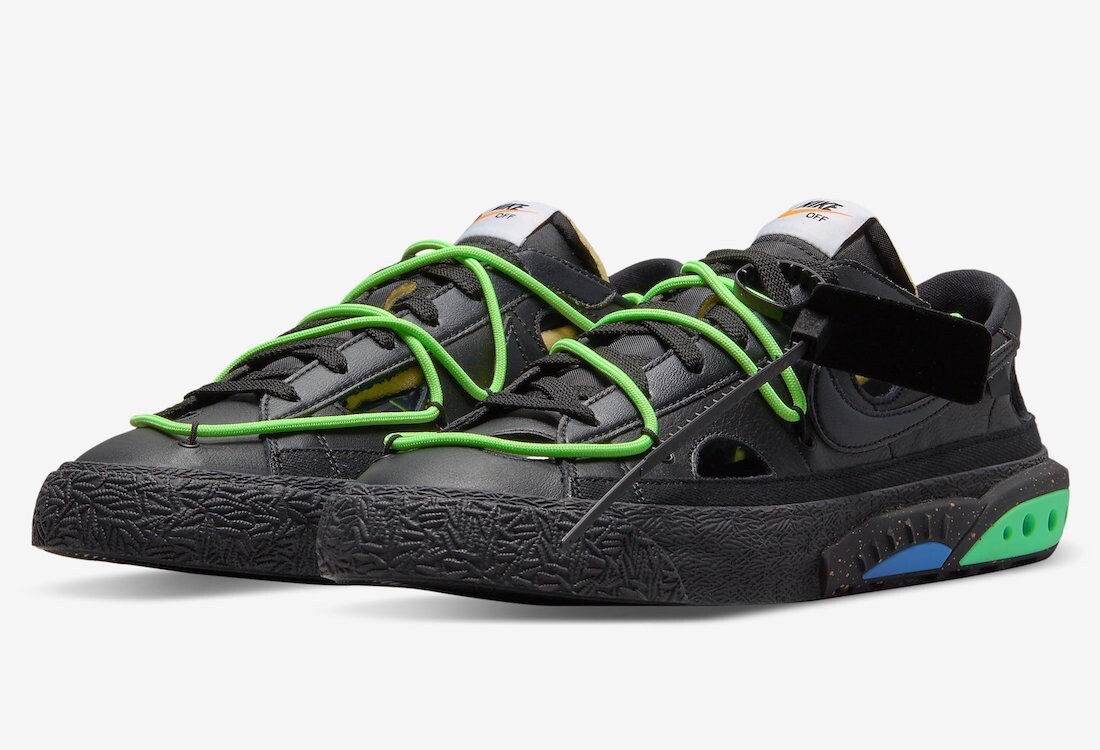 OFF WHITE X NIKE Blazer Nike X Off White Low Nero Verde Elettro Uomo USA 8 W9.5 NUOVO AUTENTICO