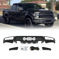 Front Bumper For 2009-2014 Ford F150 F-150 Steel Black Raptor Style & LED Lights