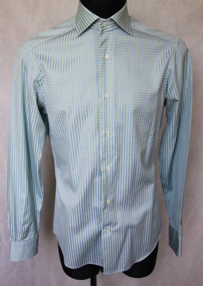 CAMISA A CUADROS DE MANGA LARGA AZUL VERDE DE LUJO PARA HOMBRE 'LA CHEMISE' t... - Imagen 2 de 4