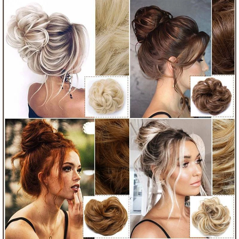 Extensiones de cabello crujiente pieza de cabello moño desordenado rizado natural real como rubio humano Foto 2 de 4