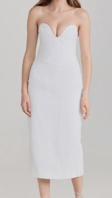 knee length dresses for ladies ELODIE Strapless Drop Waist Midi Dress with Sash Neckpiece (White Linen  Blend) main image 0