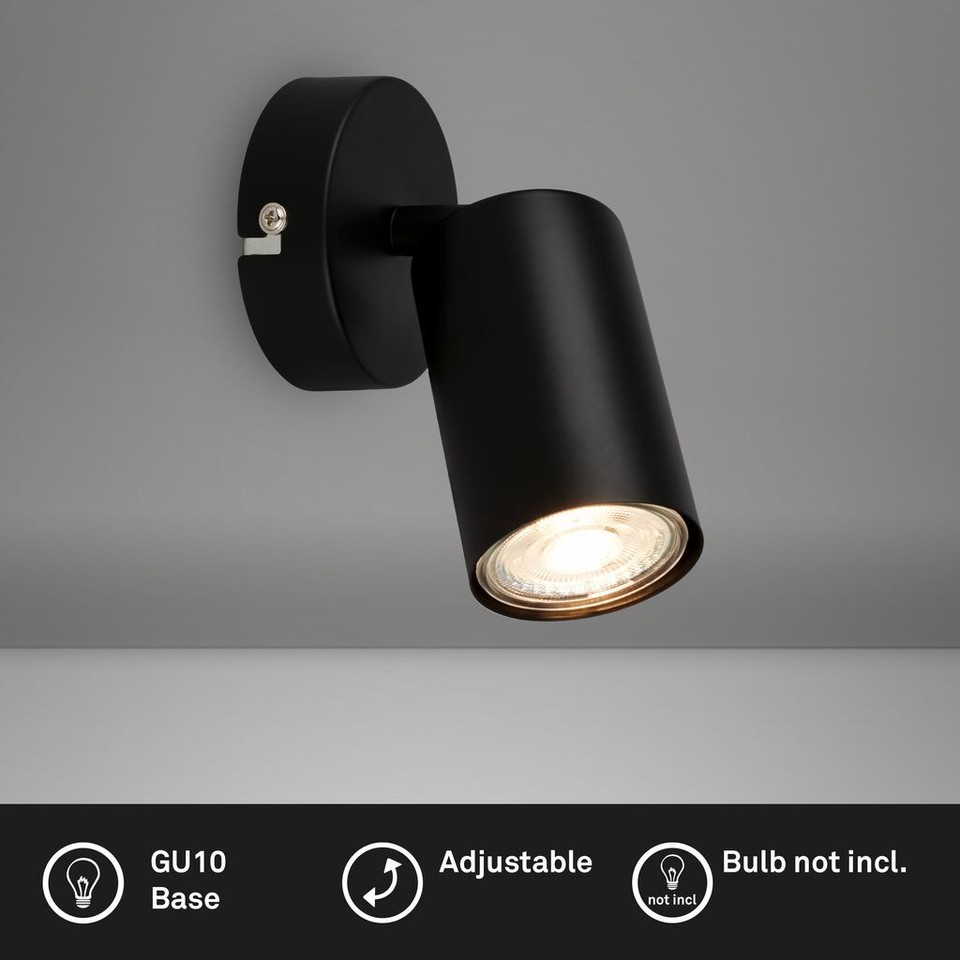 BRILONER Black Adjustable GU10 Wall Spotlight - Indoor Reading Lamp - 230V